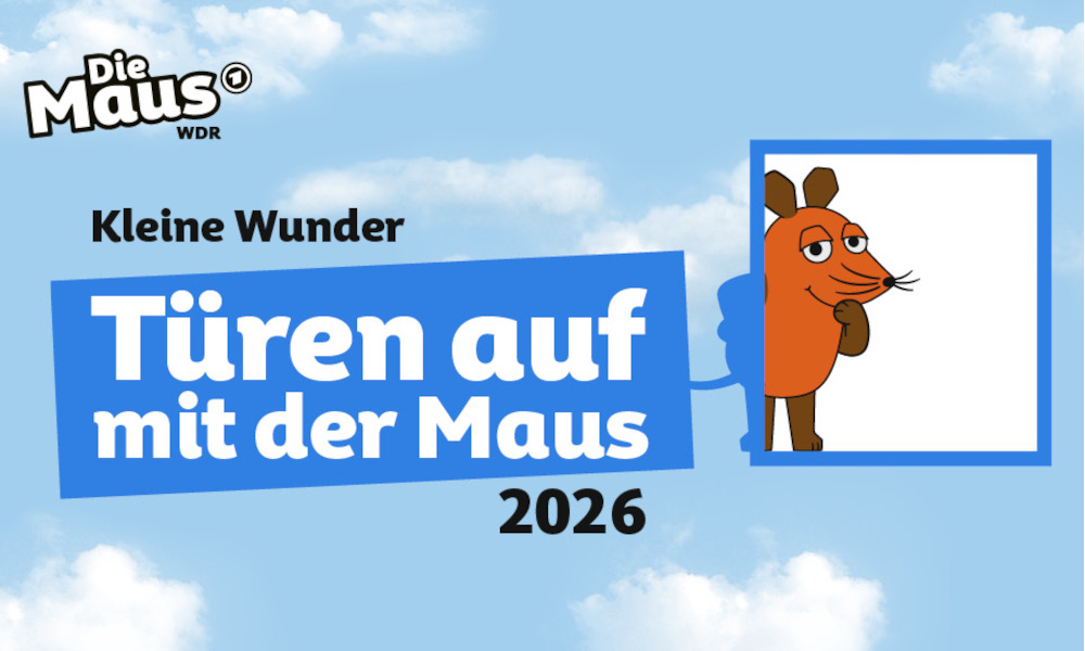 Die WDR-Maus schaut durch eine Tür