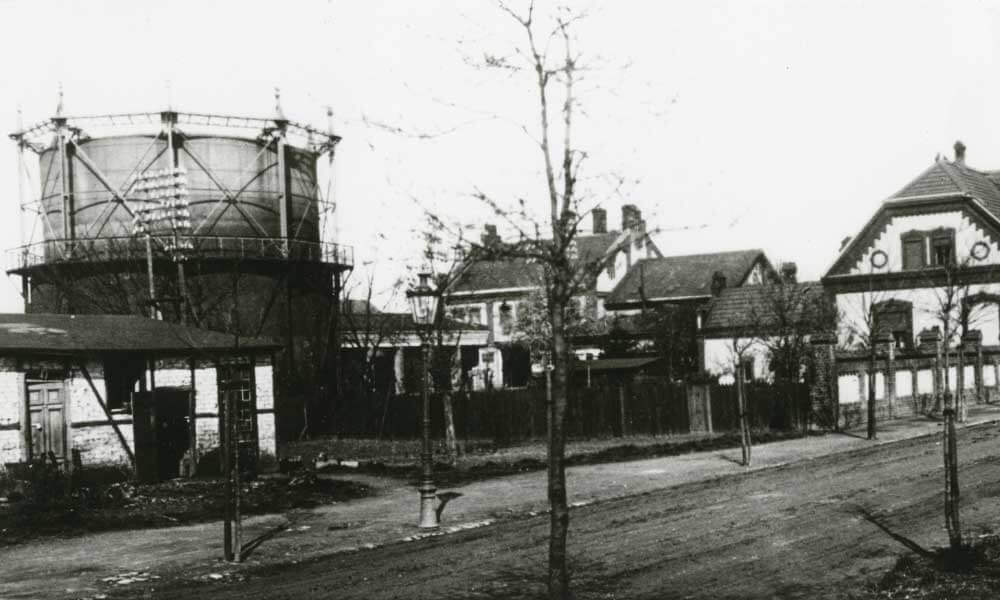 Gasometer und Altes Gaswerk in einer Fotoaufnahme von 1903