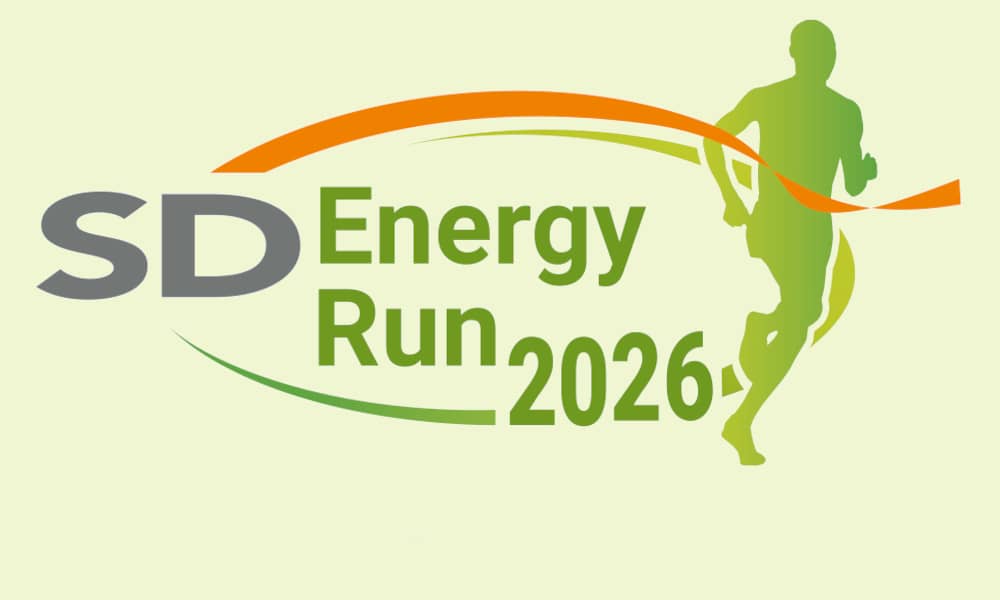 Das Logo des Stadtwerke Dinslaken Energy Run 2026 mit einem Läufer