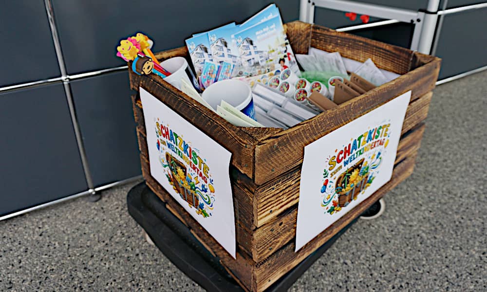 Blick in eine Kiste voller Kinderspielzeug